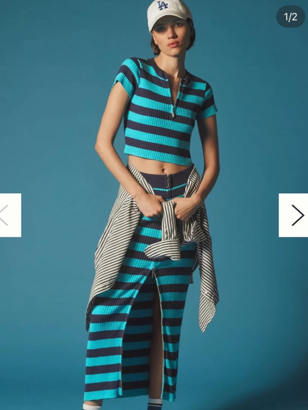 Blue/Navy striped midi skirt and top set